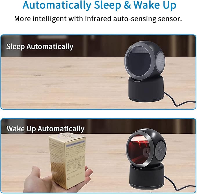 2D QR Hands-Free Barcode Scanner Omnidirectional Automatic Sensing Scanning USB - Image 8