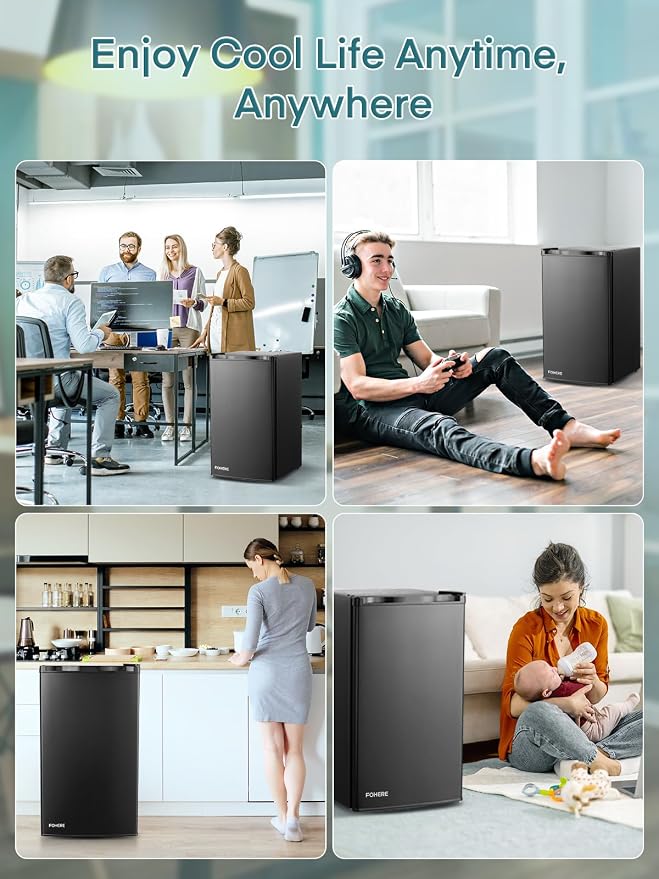 FOHERE 3.2 Cu. Ft Mini Fridge with Freezer, Single Door Compact Refrigerator, Small Fridge with 7 Adjustable Thermostat for Dorm, Bedroom, Office, Reversible Door, Energy Saving, Low Noise, Black - Image 7
