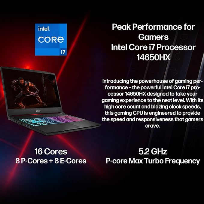 msi Katana 15 HX Gaming Laptop, Intel i7-14650HX, NVIDIA Geforce RTX 5070 | 15.6" QHD 165Hz Display, 16GB DDR5 RAM, 1TB SSD, Wi-Fi 6E, RGB Backlit, Cooler Boost 5, Win 11 Home, w/1TB Portable HDD - Image 3
