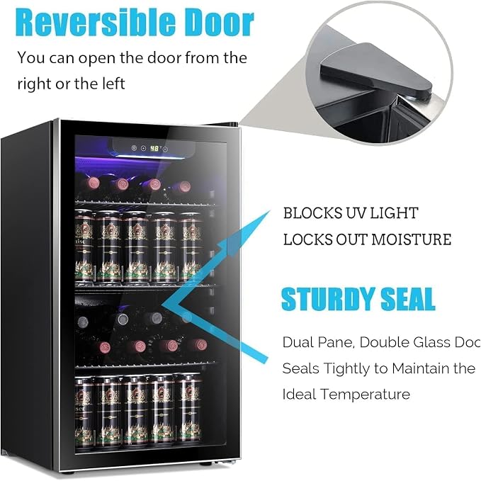 Antarctic Star Wine Cooler Cabinet Beverage Refrigerator 3.2cu.ft Black | 26 Bottle 130 Can capacity for wine, beer and soda, Clear Glass Door, Quiet, Digtal temp control, for home, office and bar - Image 4