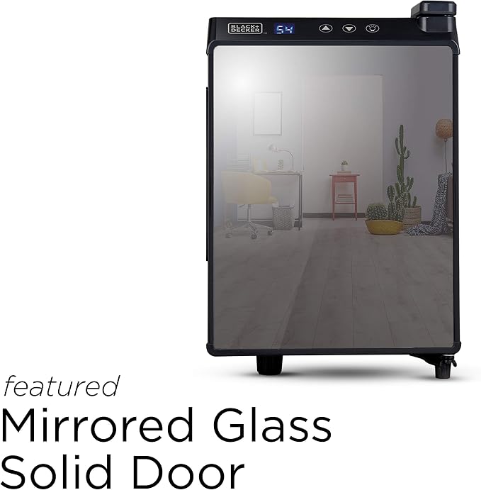 BLACK+DECKER 6-Bottle Thermoelectric Wine Chiller, BD60316, Mirrored Door | Thermoelectric Wine Cooler with Temperature Control, 6 Bottle Fridge for Reds, Whites and More, LED Display, Chrome Racks - Image 2