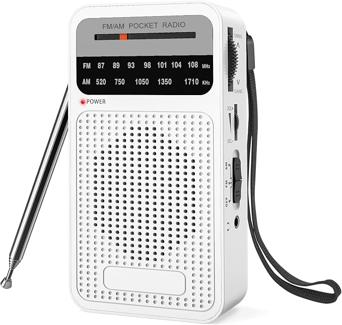 Portable Radio AM FM with Best Reception, Goodes Transistor Radio with Loud Speaker, 2AA Battery Operated, Headphone Jack for Indoor, Outdoor and Emergency Use - White by Goodes