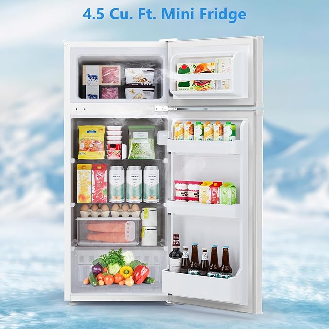 Electactic 4.5 Cu.Ft Mini Fridge with Freezer, 2-Door Compact Refrigerator With 2 Removable Shelves, 3 Level Adjustable Thermostat, Quiet Efficient for Kitchen, Office, Dorm, Apartment-Classic White - Image 2