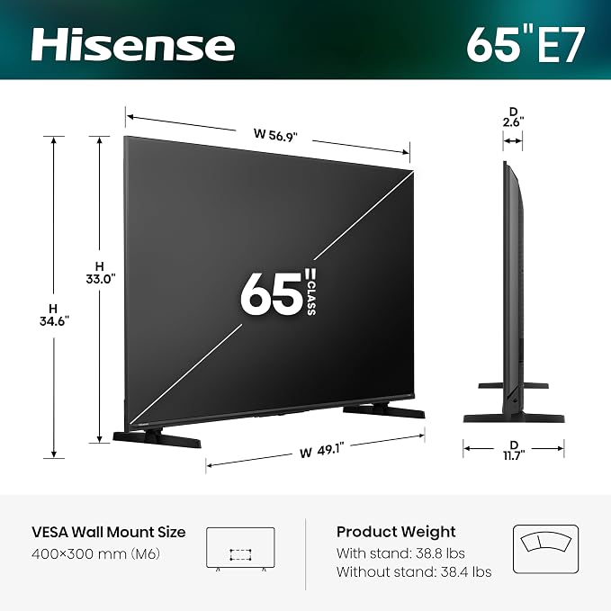 Hisense 65" E7 Cinema Series Hi-QLED Mini-LED 4K UHD Smart Fire TV (65E7SF, 2026 NEW) - Native 144Hz, AI Picture, Dolby Vision IQ · Atmos, FALD, HDR10+ Adaptive, MEMC, Alexa+ - Image 3