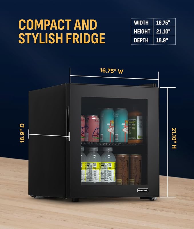 NewAir 60 Can Beverage Refrigerator | Compact Freestanding Mini Fridge for Bedroom, Dorm, Office or Gaming Room | Glass Door, Adjustable Shelf & Quiet Cooling | Black - Image 4