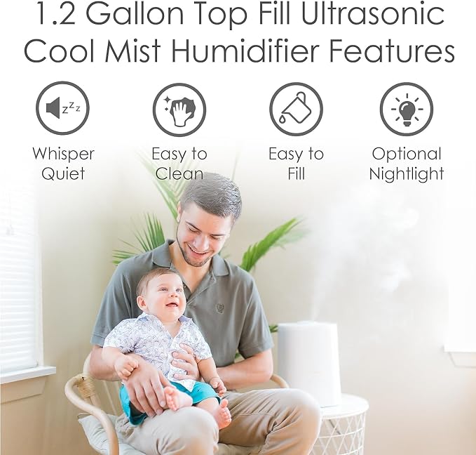 Crane Top Fill Ultrasonic Cool Mist Humidifier for Bedroom and Large Rooms, 1.2 Gallon Essential Oil Diffuser with Nightlight and Auto Shut-Off - Image 6