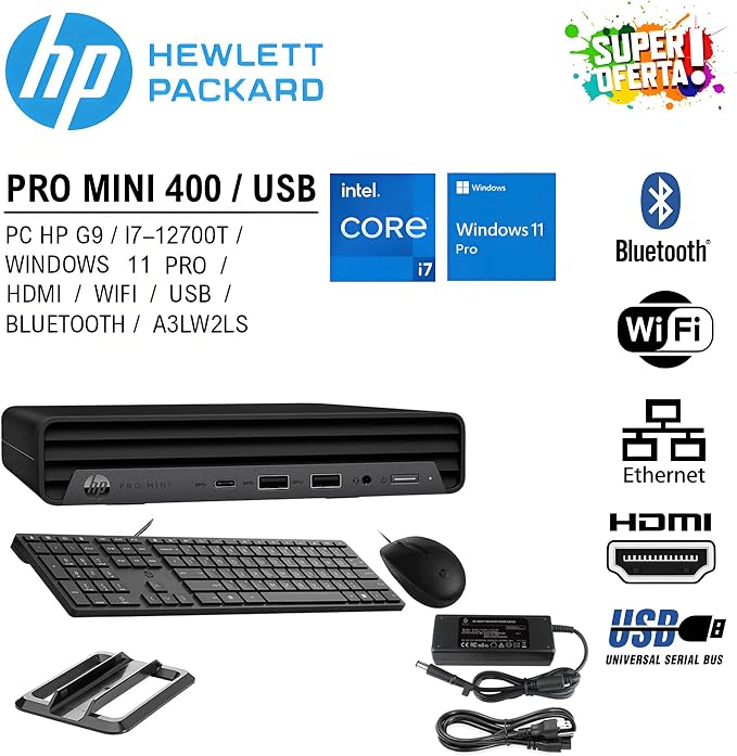 HP Mini Desktop PC Computer for Office Work, Data Processing, Accounting, Video Editing, Intel i7-12700T (16GB RAM, 1TB SSD), 3X 4K Output, Wired Keyboard & Mouse & Stand Included, Windows 11 Pro - Image 2