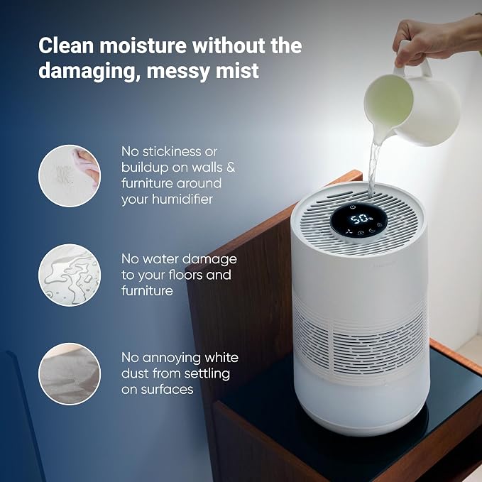BLUEAIR Premium Smart Humidifier for Large Rooms, Bedrooms, Better Sleep with Evaporative Invisible Mist Tech, Auto Humidify, Easy Top Fill, Smart Control with App, Touchscreen, 3.5L Tank for 48 hours - Image 4