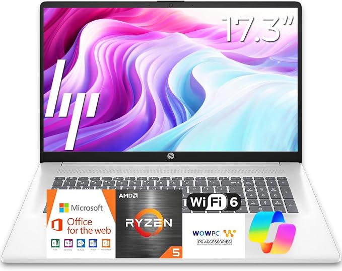 HP 17 inch Business Laptop • 2026 Edition • Latest AMD Ryzen 5 CPU • 16GB RAM - 512GB SSD - 17.3" FHD Display • Copilot + • Long Battery Life • Windows 11 with Office 365 for The Web by Unknown