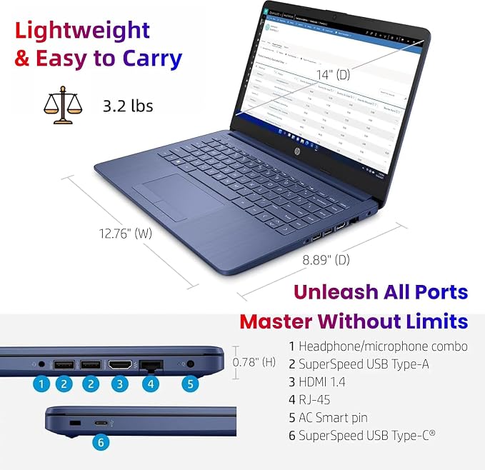HP 14" Laptop • Copilot AI • Latest Intel 4-Core Processor • 4GB RAM • 64GB SSD + 1TB Cloud Storage • 2026 Edition • Windows 11 • Microsoft 365 • Long Battery Life • Thin & Portable - Image 7