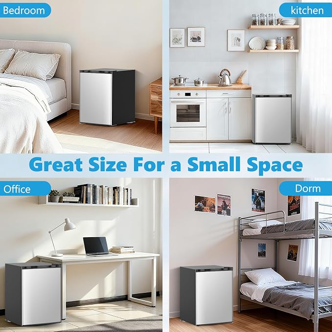 COWSAR 2.6 Cu.Ft Mini Fridge with Freezer, Quiet Reversible Door Compact Refrigerator, Small Refrigerator with 2 Removable Shelves, Adjustable Thermostat, for Office, Bedroom, Dorm, Silver - Image 7