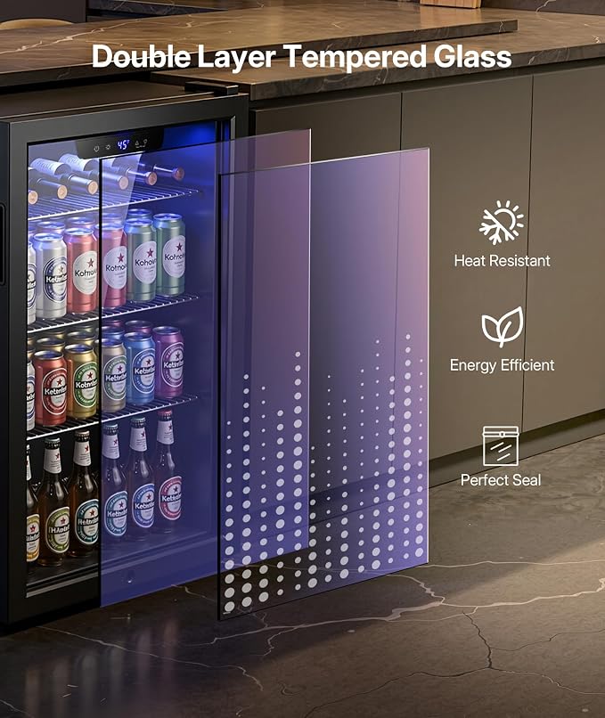 Upstreman 3.2 Cu.Ft Beverage Cooler, 126 Can Drink Fridge with Glass Door | Mini Beverage Fridge for Soda Wine Beer, Adjustable Temperature Control, Beverage Refrigerator for Home, Bar, Office - Image 6