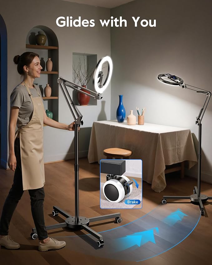 Ring Light with Stand & Lockable Wheels, Ring Light Tripod - Image 2