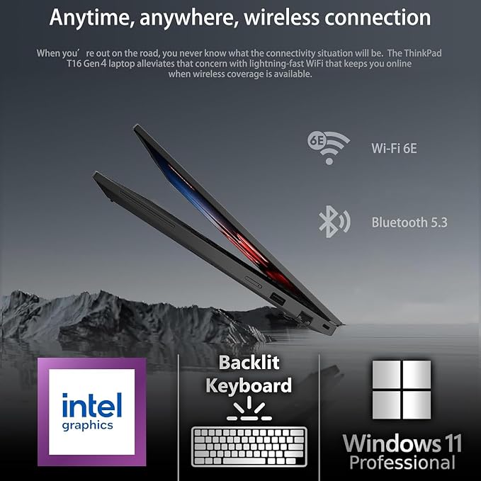 Lenovo ThinkPad T16 Gen 4 Business Laptop 16 FHD+ Display, Intel Ultra 5-225U (Beats i7-1355U), 64GB DDR5 RAM, 2TB SSD, 5MB Webcam, Fingerprint, Backlit KB, WiFi 6E, RJ-45, Win 11 Pro - Image 4