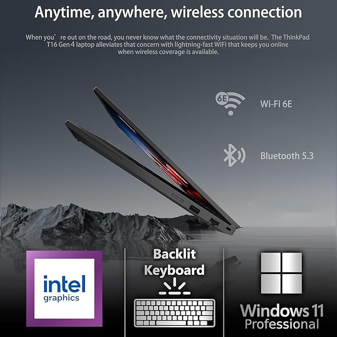 Lenovo ThinkPad T16 Gen 4 AI Business Laptop 16” FHD+ Display, Intel Ultra 7 255U (Beats i7-1355U), 16GB DDR5 RAM, 512GB SSD, 5MB Webcam, Fingerprint, Backlit KB, WiFi 6E + BT, RJ-45, HDMI, Win 11 Pro - Image 4