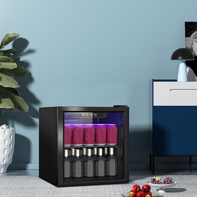 Stopasd Beverage Refrigerator Cooler, 1.3 Cu.Ft/60 Can Drink Fridge with Adjustable Shelves & Glass Door for Soda Wine Beer, Quiet Undercounter Small Fridge for Home/Office/Bar/Garage(40-61 ℉), Black - Image 6