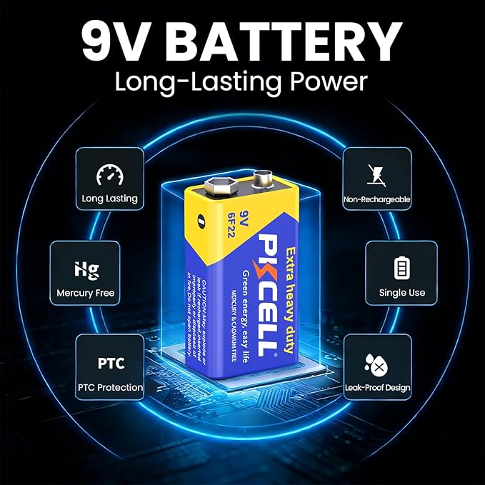 PKCELL 9V Batteries, 10 Pack 9 Volt Batteries Carbon Zinc, 9V Battery - Image 2
