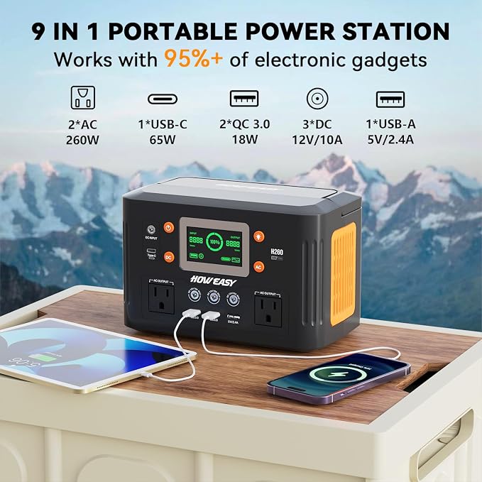 HOWEASY Portable Power Station, 260W Solar Generator - Image 3