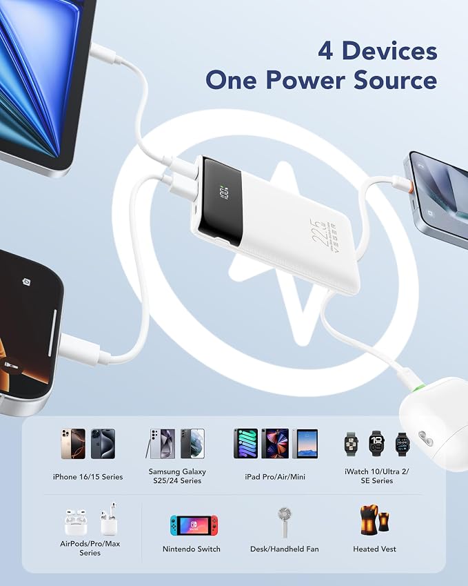 VEGER Portable Charger, Ultra Slim 22.5W Fast Charging with Built in Cable, Flight-Safe 10000mAh USB C Power Bank Battery Pack, Travel Essential Phone Powerbank for iPhone 17 16 Samsung S25 Google etc - Image 5