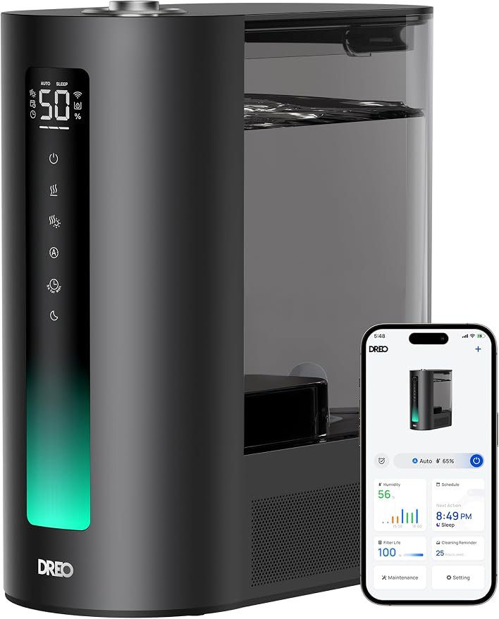DREO 6L Humidifiers for Bedroom, Smart Warm & Cool Mist for Large Room, 60Hr Quiet Runtime for Baby, Plant, Humidity Sensor, Indicator Light, 12H Timer, Google/Alexa, Black by DREO