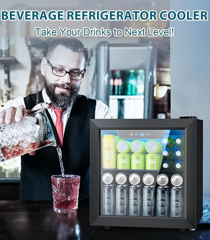 Electactic 50 Cans Beverage Refrigerator Cooler, 1.3 Cu.ft Mini Fridge Countertop Drink Cooler with Glass Door for Beer, Soda,Wine, Adjustable Digital Temperature Control for Home Dorm Bar, Black - Image 2