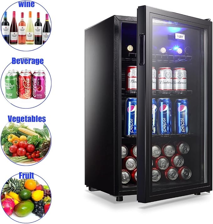 Mini Fridge Glass Door 120 Cans Beverage Refrigerator Small Wine Cooler Clear Front Drinks Fridge for Soda Beer Bar Home Office with 7 Thermostat LED Lights 3.2 Cu. Ft - Image 6