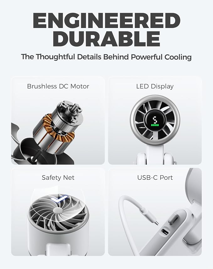 Diveblues Portable Handheld Turbo Fan, 5 Gear Wind, Battery Operated, Up to 12 Working Hours, 3 IN 1 Hand Fan with Air Turbo Tech Cooling Fan for Outdoor Activities, Travel, Working, Silvery white - Image 7