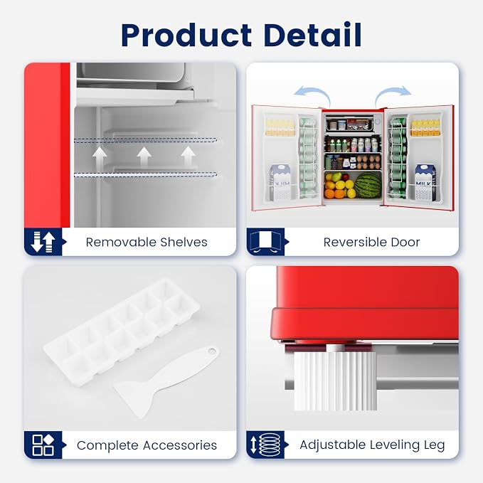 2.6 Cu Ft Small Fridge with Freezer for Office Red | Mini Refrigerator for Dorm Bedroom, Compact Fridge, Energy-efficient, Low Noise - Image 5