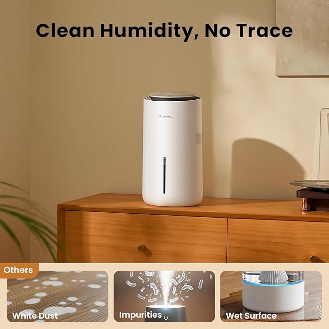 MistFree Evaporative Humidifier for Bedroom, 3L No White Dust for Sensitive Individuals, Auto Humidity Control, Works with Tap Water, Night Light, Easy Clean Tank for Home & Small Room - Image 2