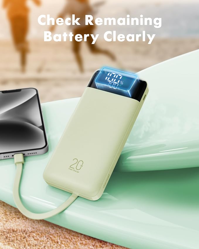 charmast 20000mAh Portable Charger with Built in Cables, 22.5W Travel Power Bank Fast Charging, USB C Cell Phone Battery Pack for iPhone 16/15/14/13/12/11 Series, iPad, Samsung, Android, Tablet - Image 9