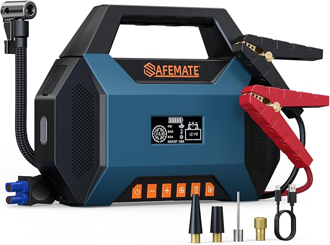 2500A Car Jump Starter with Air Compressor - 120PSI Tire Inflator, 40W Fast Charging, 48.84Wh Portable Power Bank, Voltage Tester for 8L Gas/6L Diesel Engines by SAFEMATE