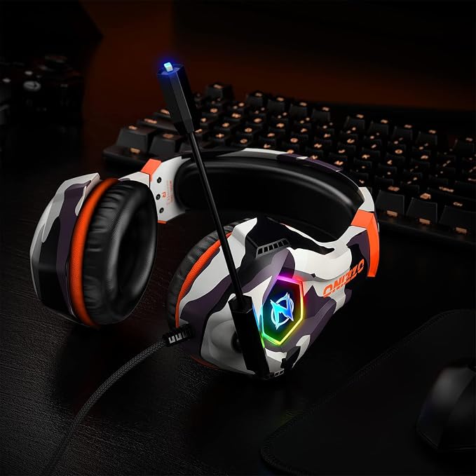 Ozeino Gaming Headset for PC, Ps4, Ps5, Xbox Headset with 7.1 Surround Sound, Gaming Headphones with Noise Cancelling Mic RGB Light Over Ear Headphones for Xbox Series X/S, Switch-Camo - Image 8