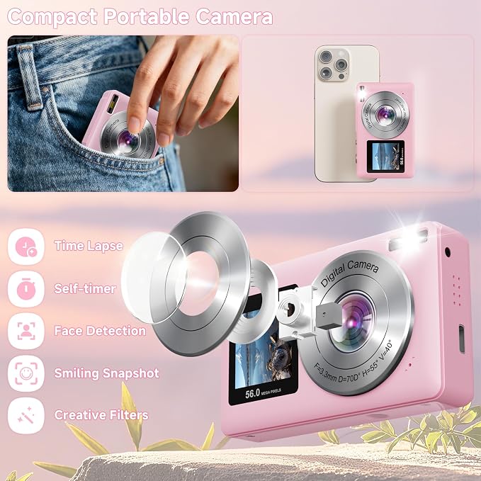 Digital Camera, 56MP 2.7K Dual-Screen Selfie Camera - Image 6