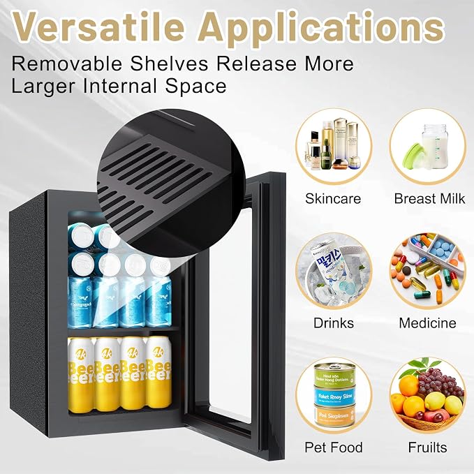 24Can/0.9Cu.Ft Mini Fridge with Mirror, 7 Temp Control | Compact Small refrigerator with Removable Shelf, Personal Cooler for Bedroom, Dorm, Office and Beverage Beauty Storage - Image 5