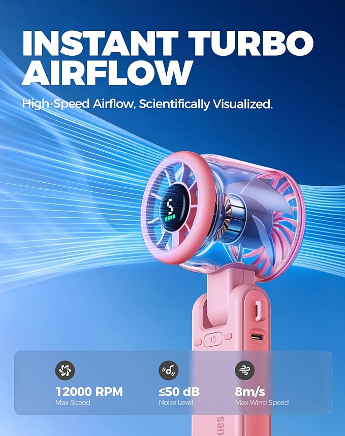 Diveblues Portable Handheld Turbo Fan, 5 Gear Wind, Battery Operated, Up to 12 Working Hours, 3 IN 1 Hand Fan with Air Turbo Tech Cooling Fan for Outdoor Activities, Travel, Working - Image 7