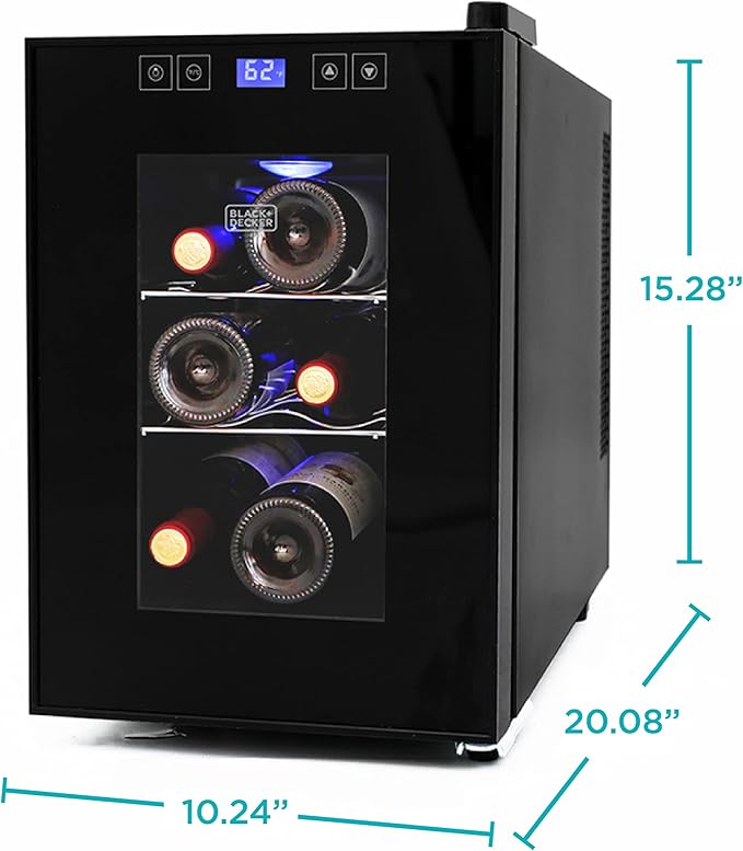 BLACK+DECKER 6-Bottle Thermoelectric Wine Cellar, BD60016, Black | Countertop Mini Fridge with Triple Pane Clear Glass Door, Bar Cabinet with LED Display, Slide-Out Chrome Racks - Image 8