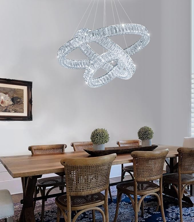 HAIXIANG Modern Glam Chandelier Crystal LED Remote Rings Chandelier Adjustable - Image 7