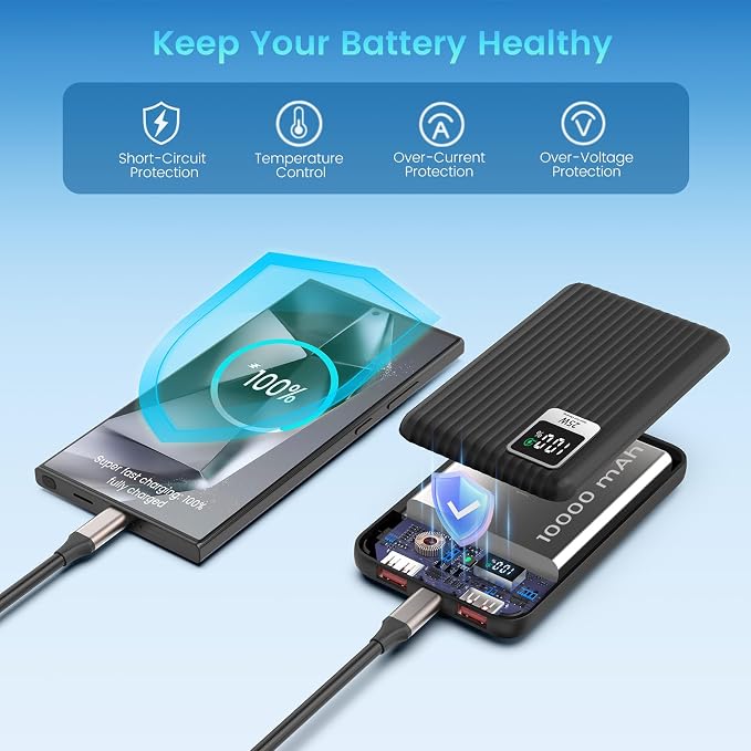 25W Super Fast Charging Portable Charger Power Bank with Built in Cable, 10000mAh Slim USB C Power Bank for Samsung Galaxy S26 Ultra/S26/S26+/S25 Ultra/S25/S24 Ultra/S24/S23 Ultra/S22 Ultra/Note 20 - Image 5