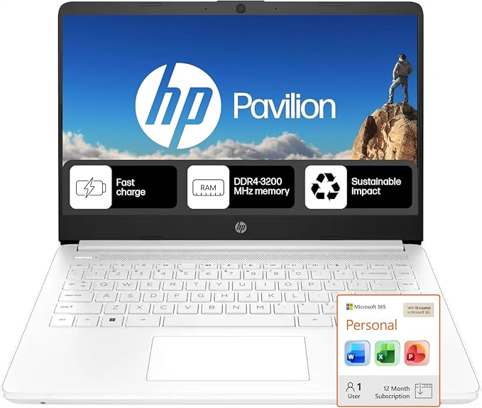 HP Ultrabook Laptop, 4GB RAM, 128GB SSD, Intel Processor, No Mouse | 1TB Cloud Storage, Copilot AI, Long Battery Life, Lightweight, Microsoft 365 1-Year, Windows 11, No mouse by HP