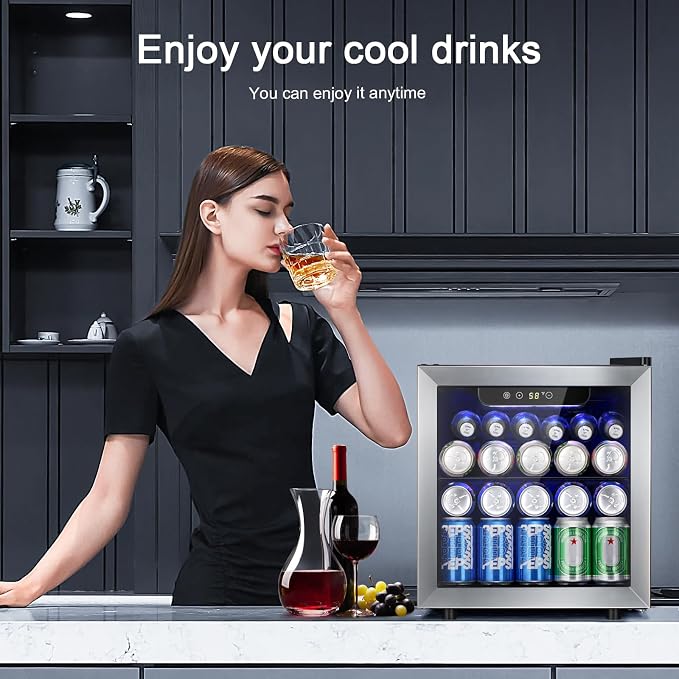 Antarctic Star 48 Can Beverage Refrigerator,12 Bottle Wine Cooler with Stainless Steel Glass Door, Digital Temperature Display,Electronic Temperature Control, Silver - Image 6