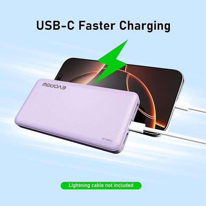 2-Pack Portable Charger, Slimmer 10000mAh Power Bank, Fast Charging Battery Pack, USB C in&Out External Portable Power Bank for iPhone Tablet Samsung Pixel Headphones etc (Blue&Purple) - Image 3