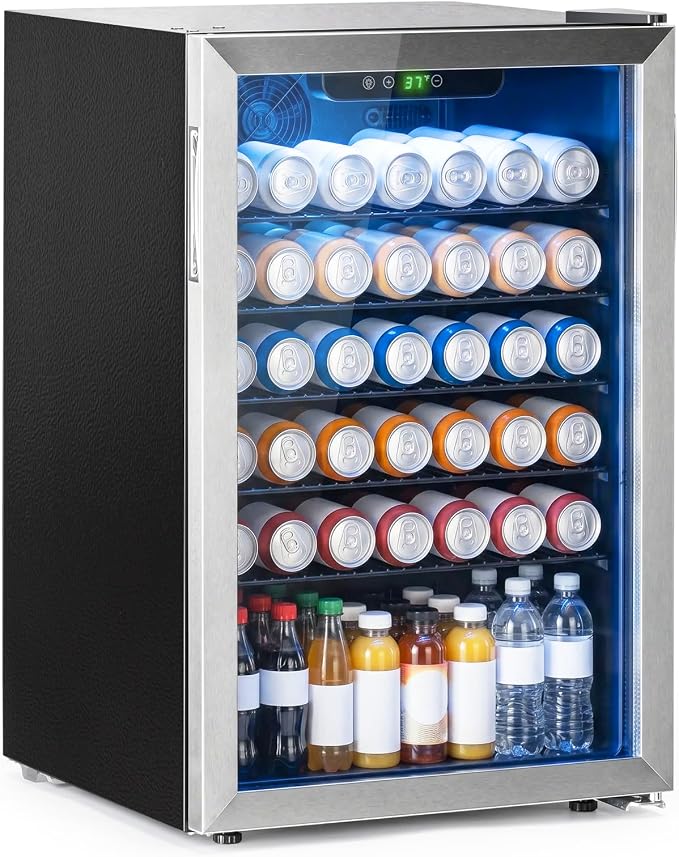 145 Can Mini Fridge-4.5 Cu.Ft Beverage Refrigerator, Glass Door | Compact Drink Fridge with Reversible Door for Soda Wine Beer, Adjustable Temperature Control for Home Office Bar, (37-61 ℉) by Unknown
