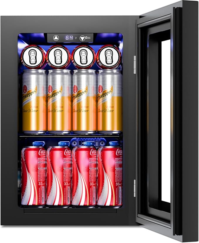 Antarctic Star 18L Beverage Refrigerator Cooler 24Can, Mini Fridge with Quiet Compressor, LED Light,Freestanding Small Fridge with Electronic Temperature Control for Home and Bar(40-61 ℉) by AntarcticStar