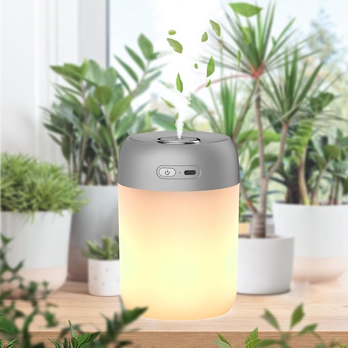 Night Lights Humidifiers For Bedroom, USB Rechargeable, LED Lights For Bedroom,4 Mode Portable Humidifier Fit For Various Scenarios,<28dB, Auto Shut-off, Ideal For Home Travel Plants(Gray） - Image 3