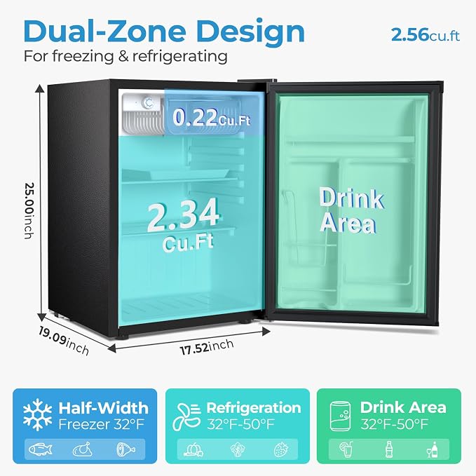 Antarctic Star 2.56 Cu.Ft. Mini Fridge with Freezer, Small Refrigerators with Adjustable Thermostat, Low Noise, Energy Saving, Compact Refrigerators for College Dorm, Office, Bedroom, Stainless Steel - Image 2