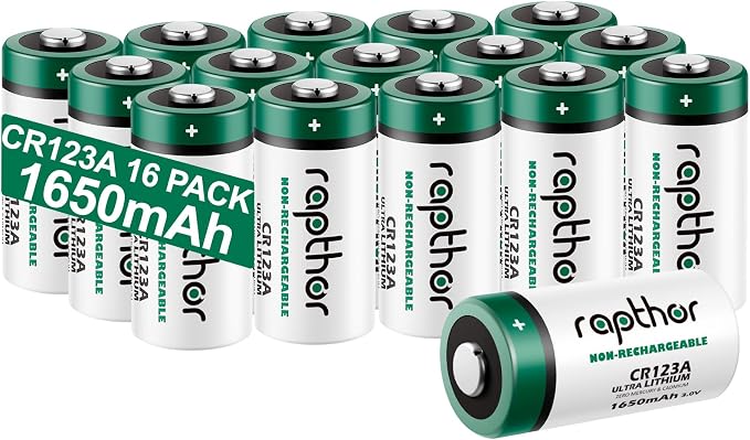 rapthor CR123A 3V Lithium Batteries CR17345 16 Pack 1650mAh High Power 123A 10 by rapthor