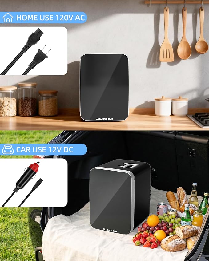 Antarctic Star 10L Compact Mini Fridge, 2.6 Gal Portable Small Refrigerator | Small Desktop Fridge with AC/DC Adapters, Cosmetics Cooler for Beverage, Food, Skincare, Bedroom, Office, Dorm, Black - Image 6