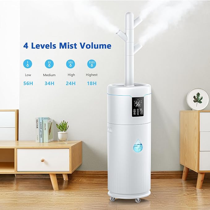 17L/4.5Gal Ultra Large Humidifiers for Bedroom 2000 sq ft, Quiet Humidifiers for Large Room, Tower Humidifier with 4 Mist Mode & Extension Tube for Home School Office Commercial Greenhouse Plants - Image 6
