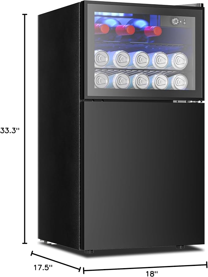 EUHOMY Double Door Mini Fridge With Freezer, Freestanding Wine Cooler Refrigerator With Reversible Door, Compact Refrigerator Temperature Control, Wine Fridge Perfect For Kitchen Home Office. - Image 8