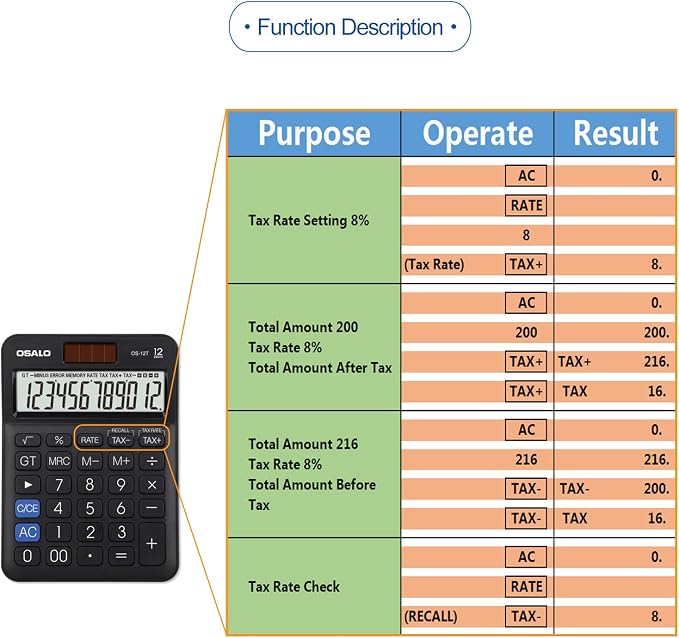 Pocket Small Size Desk Calculator, 12 Digit Large LCD Display, Basic Tax - Image 7